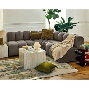 Canapé modulable 4 places angle réversible en tissu texturé taupe