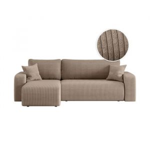 Loungitude Canapé d'angle convertible 3 places en velours cotelé taupe