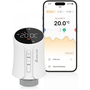 Image de Salcar WiFi Thermostat Connecté TRV706W Tête Thermostatique Compatible avec Amazon Alexa & Google Home Programmable Tuya Thermostat Radiateur, Aucune