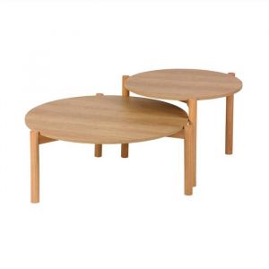 Tables gigognes rondes décor bois. piètement bois d'hévéa naturel - Harmony