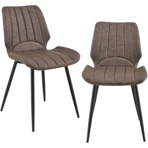 [en casa] Lot de 2 Chaise de Cuisine Salle &agrave; Manger Bureau pour Restaurants Housse Similicuir Pieds en M&eacute;tal Si&egrave;ge Rembourr&eacute; 77 x 57,5 x 46 cm Brun fonc&eacute;