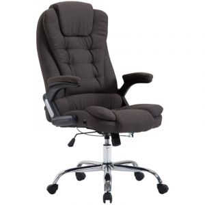 D&eacute;coshop26 Fauteuil de bureau xxl sur roulettes confortablement rembourr&eacute;s avec accoudoirs en tissu gris fonc&eacute; et m&eacute;tal chrom&eacute; 100002664