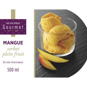 Monoprix gourmet Mangue, sorbet plein fruit et ses morceaux - La bo&icirc;te de 500ml