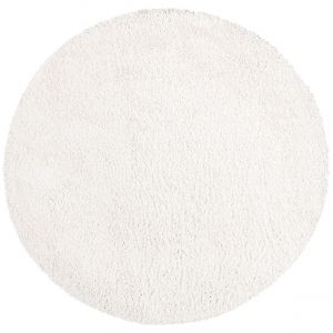 Tapis Rond à Poils Longs doux SOFTY, Tapis de Salon, Chambre, Couloir (Blanc Crème - 150x150cm)