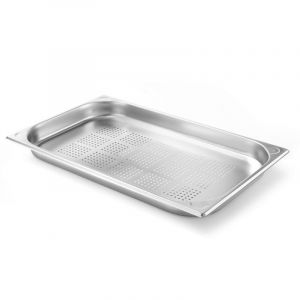 Hendi Bac Gastronorme, GN 1/1, avec fond perforé uniquement, récipient GN, empilable, bords lisses, résistant à la température de -40° à 300°C, 9L, hauteur: 65mm, inox