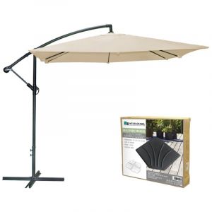 Pack parasol déporté beige + dalle béton – Élégance, ombre XXL et stabilité assurée