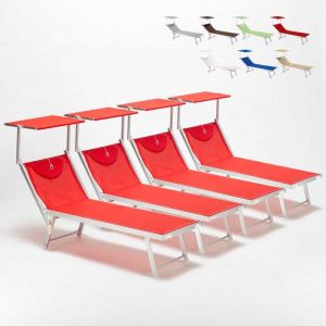 Image de Beach and Garden Design Bain de soleil chaises longue transats Lits de plage piscine aluminium jardin SANTORINI 4 pcs | Rouge