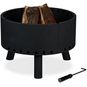 Image de Relaxdays Brasero de jardin, bouclier thermique, tisonnier, protection des flammes, bac à feu, HxD 40,5 x 58,5 cm, noir