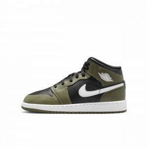 Jordan Air 1 Mid black/white/medium olive, Footwear, en vert, taille: 38 - Couleur vert - Taille 38