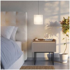 Bobochic Table de chevet 1 tiroir LOUNA beige et effet bois avec tasseaux et LED