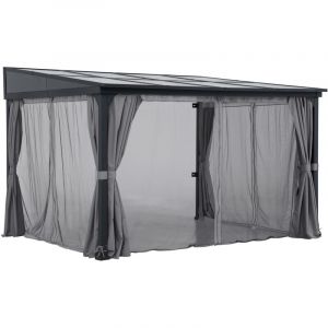 Sunjoy - Tonnelle murale en acier meije avec rideaux et filet - 360 cm x 300 cm, noir