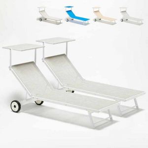 Beach and Garden Design Bain de soleil lits de plage sur roues transats piscine aluminium jardin ALABAMA 2 pcs | Gris