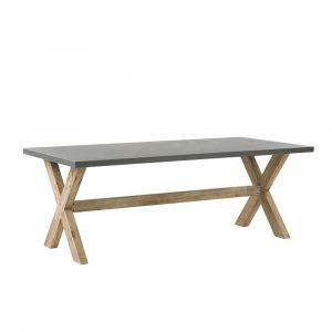 Beliani Table de jardin en fibre-ciment gris et bois 200 x 100 cm OLBIA -