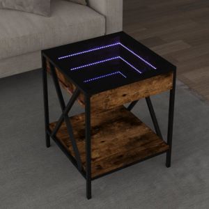 VidaXL Table basse avec LED Infinity chêne fumé 40x40x49 cm, table d'appoint, table de salon, table latérale, bout de canapé, table centrale