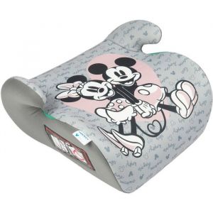 Disney Minnie & Mickey Mouse Réhausseur voiture enfant i-Size ECE R129. Siège auto pour la sécurité des enfants d'une hauteur de 125 à 150 cm. Réhausseur auto, siège pour enfant sur fond gris.