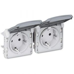Legrand 069576 plexus | Prise double 2P + tt horizontale i/o grise