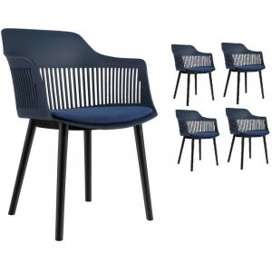 Kosmi Lot de 4 chaises modernes en résine bleu et pieds design noirs