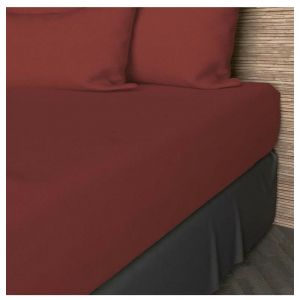 Soleil d'Ocre Drap housse en coton 57 fils 200x200 cm uni brique, par Brique