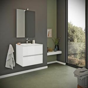Kiamami Valentina MEUBLE DE SALLE DE BAIN SUSPENDU AVEC LAVABO 60CM ET TIROIRS BLANC BRILLANT | BENACO