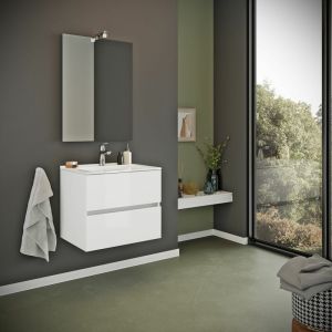 Image de Kiamami Valentina MEUBLE DE SALLE DE BAIN SUSPENDU AVEC LAVABO 60CM ET TIROIRS BLANC BRILLANT | BENACO