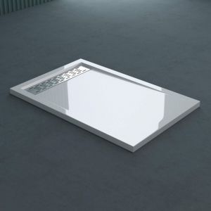 Receveur de Douche Blanc Bac à Douche Extra Plat Rectangulaire en Acrylique 90x100x5cm + Bonde AL02 Design Xetro04 - Doporro