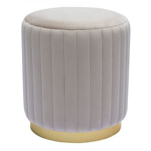Miliboo Pouf rond en velours taupe et métal doré D40 cm dona