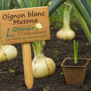 150 graines Bio à semer - Le Grenier d' Abondance - Oignon Blanc Musona - Certifié AB - Allium Cepa