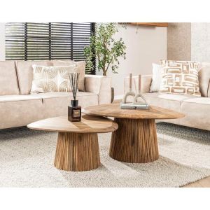 Dayo - lot de 2 tables basses gigognes - en bois massif de manguier - 93 et 76 cm