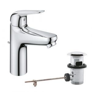 Grohe Swift Mitigeur Monocommande Lavabo, Economie d'Eau, Taille M, Tirette et Vidage, Installation Facile, Chromé, 24325001