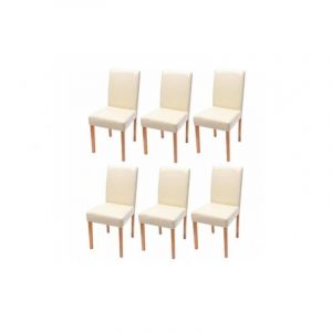 Décoshop26 Lot de 6 chaises de salle à manger simili-cuir crème pieds clairs CDS04241