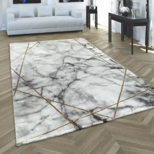 Image de Paco Home - Tapis de salon Motif Marbre Gris Or 3-D Haute Qualité tapis a poil ras 80x150 cm