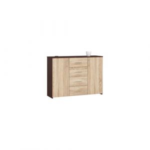 Commode akord K45 Weng&eacute; 110 cm 2 portes 4 tiroirs fa&ccedil;ade Ch&ecirc;ne Sonoma 4 &eacute;tag&egrave;res 110x35x80 cm