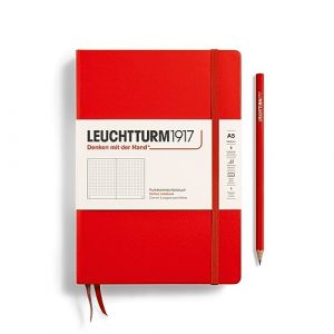 LEUCHTTURM1917 313627 Carnet de notes Medium (A5), Couverture rigide, 251 pages numérotées, Rouge, pointillés