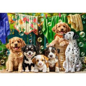 Castorland Puzzle 500 pièces : Chiots, lessive et pitreries d'oiseaux