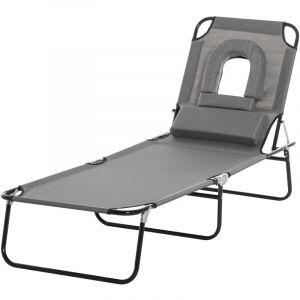 Outsunny Bain de Soleil Pliable transat inclinable 4 Positions Chaise Longue de Lecture 3 Coussins fournis Gris