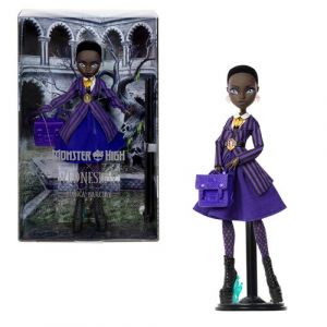 Monster High x Mercredi Bianca Barclay, Poupée à Collectionner en Uniforme de pensionnaire de Nevermore avec amulette de sirène, Sac à Dos et Socle pour poupée, JDR71