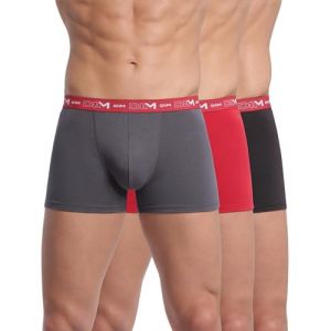 DIM Boxer Homme Coton Stretch Respirant Maintien Optimal x3, Gris Plomb/Rouge Chili/Noir, 3XL