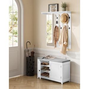 Ensemble porte-manteau avec banc à chaussures largeur de 82 cm blanc