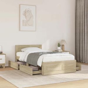 VidaXL Cadre de lit avec tête de lit chêne sonoma 90x200 cm meuble de chambre à coucher lit simple sommier lit cadre de