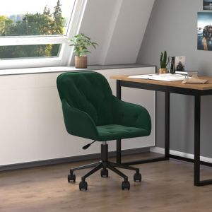 VidaXL Chaise pivotante de bureau Vert foncé Velours - Vert foncé