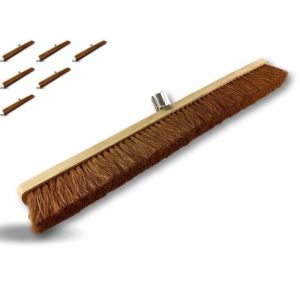 Kibros Balai d'atelier type cantonnier - Piste Extérieur - L. 80 cm - Brosse fibre coco naturel - Semelle bois - Sans manche - 2080x6