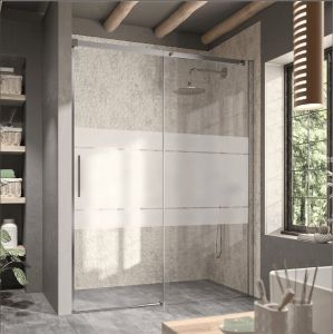 Paroi de douche fixe + Porte coulissante LUNA verre s&eacute;rigraphi&eacute; 155 cm Paroi lat&eacute;rale : 76.5 - 79 cm