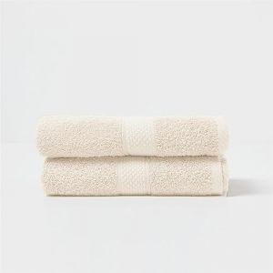 Lot De 2 Serviettes De Toilette 100% Coton Crème, 50 X 90 Cm