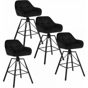 WOLTU Lot de 4 Tabourets de Bar en Velours et Cadre en Métal. Chaise Haute Bar Siège Rembourré Pivotant à 360°. avec Dossier et Repose-Pieds.