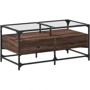 VidaXL Table basse et dessus en verre chêne marron 98,5x50x45 cm acier, table d'appoint, table de salon, table à thé, bout de canapé