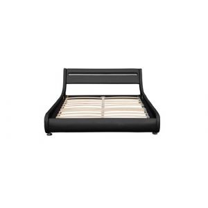Lit ava pour matelas 140x200-Sommier+T&ecirc;te de Lit eclairage LED Incurve Couleur NOIR+Pieds en 5cm pour matelas-2x13Lattes