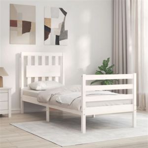 VidaXL Cadre De Lit Avec Tête De Lit Blanc Petit Simple Bois Massif