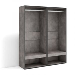 Armoire Vestiaire ouvert, Armoire de Rangement Ouverte, 120x145x35 cm, Chambre à coucher, pièce, Vêtement, Dressing, Style moderne, Gris Ciment