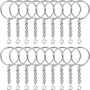 Porte-cl&eacute;s avec cha&icirc;ne - 50 anneaux fendus pour porte-cl&eacute;s en acier inoxydable - Set d'anneaux fendus pour porte-cl&eacute;s - 25 mm - 50 pi&egrave;ces