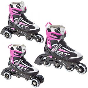 Raven Profession - Roller en Ligne - Triskate - Patin à Roulette - 3 en 1 - Noir/Rose - Taille 31-35